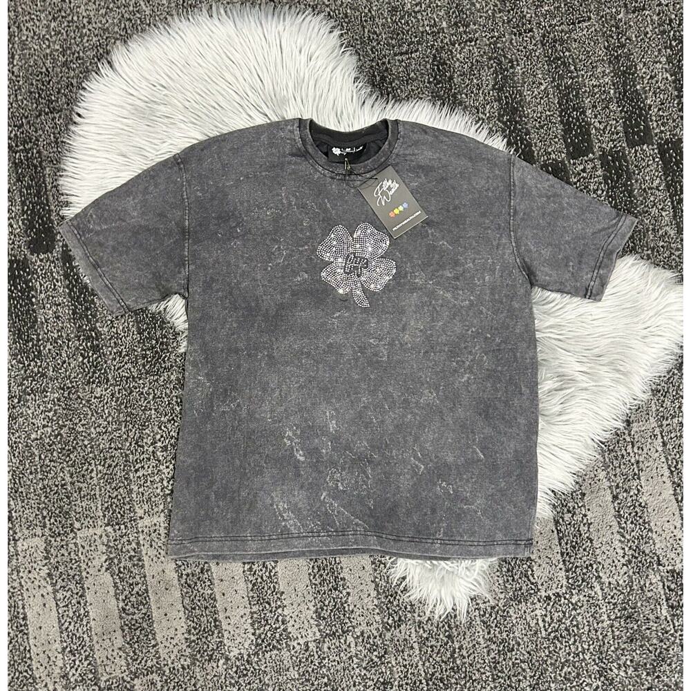 Filthy Wealth Short Sleeve Tie Dye Shirt With Clover Rhinestones On Chest SZ Med